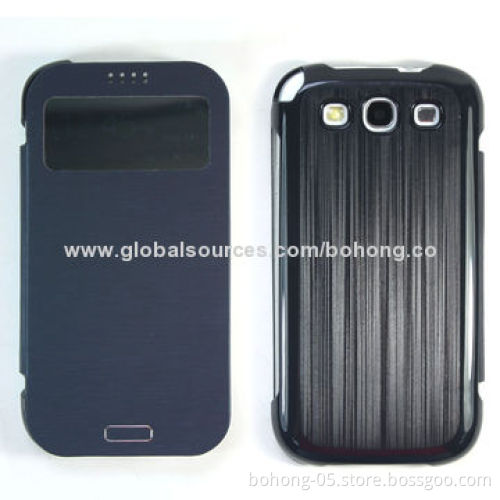 Original Imitated PU Grain with Drawing Line Grain PC Bottom Mirror Folio Case for Samsung Galaxy S3